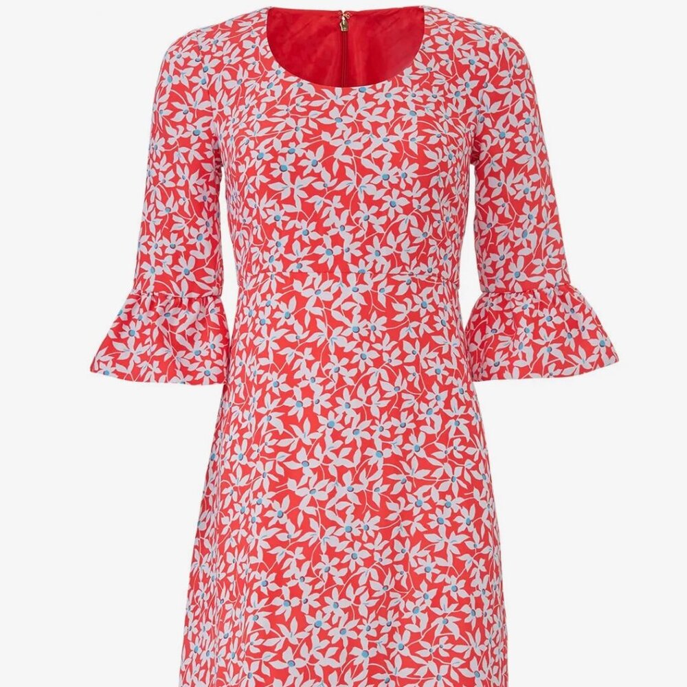 Draper James Floral Red with White Flowers Bell Sleeves‎ Size 6